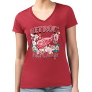 Women's G-III 4Her by Carl Banks Red Detroit Red Wings Flower Logo Fitted V-Neck T-Shirt